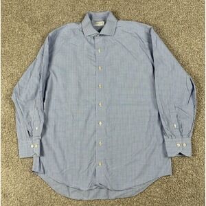 Lorenzo‎ Uomo Shirt Mens 16.5 32/33 Blue Plaid Button Up Dress Liam Fit Cotton